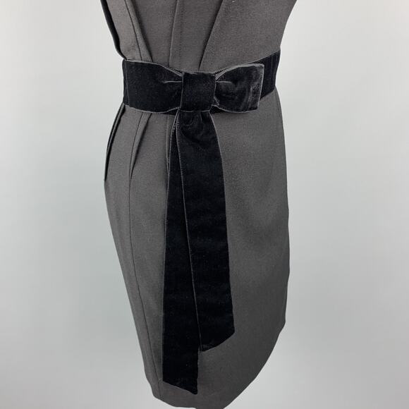 DOLCE & GABBANA Size 4 Black Virgin Wool Sleeveless Velvet Bow Shift Dress - Picture 3 of 5